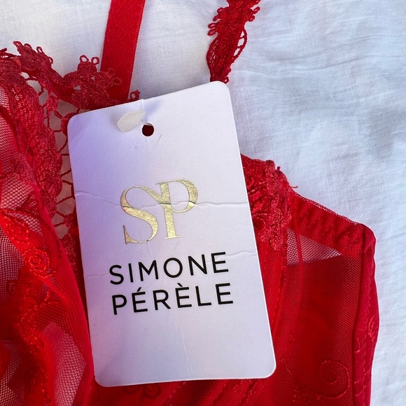 Simone Perele WISH SET demi bra and thong panties in RUBY  BNWT 32c and M thong - Picture 7 of 16